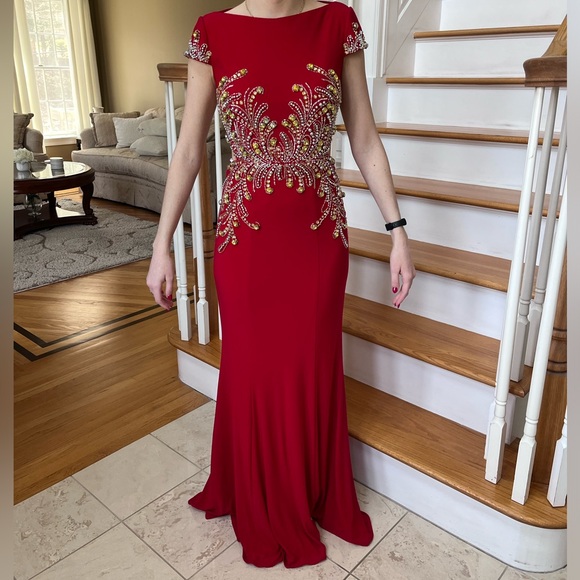 Mac Duggal Elegant Red Embellished Dress